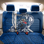 Personalized Geelong Cats Back Car Seat Cover Polynesian Tribal Cat Mascot With Hibiscus Floral Art