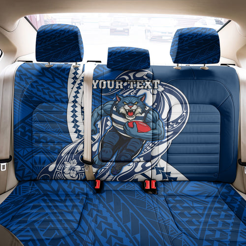 Personalized Geelong Cats Back Car Seat Cover Polynesian Tribal Cat Mascot With Hibiscus Floral Art