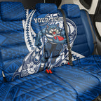Personalized Geelong Cats Back Car Seat Cover Polynesian Tribal Cat Mascot With Hibiscus Floral Art