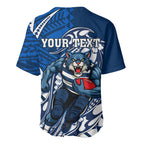 Personalized Geelong Cats Baseball Jersey Polynesian Tribal Cat Mascot With Hibiscus Floral Art