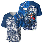Personalized Geelong Cats Baseball Jersey Polynesian Tribal Cat Mascot With Hibiscus Floral Art