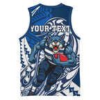 Personalized Geelong Cats Basketball Jersey Polynesian Tribal Cat Mascot With Hibiscus Floral Art