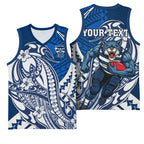 Personalized Geelong Cats Basketball Jersey Polynesian Tribal Cat Mascot With Hibiscus Floral Art