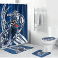 Personalized Geelong Cats Bathroom Set Polynesian Tribal Cat Mascot With Hibiscus Floral Art