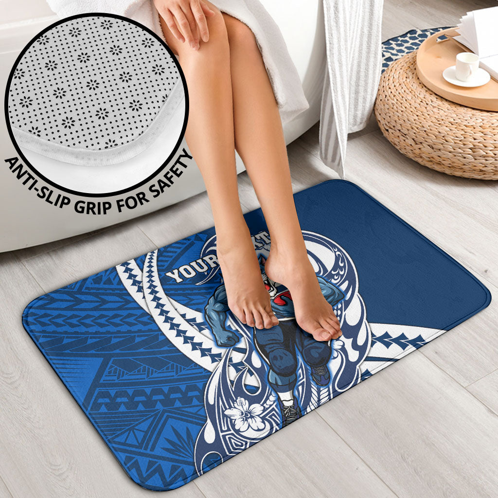 Personalized Geelong Cats Bathroom Set Polynesian Tribal Cat Mascot With Hibiscus Floral Art