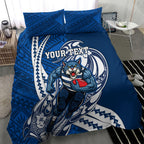 Personalized Geelong Cats Bedding Set Polynesian Tribal Cat Mascot With Hibiscus Floral Art