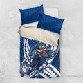 Personalized Geelong Cats Bedding Set Polynesian Tribal Cat Mascot With Hibiscus Floral Art