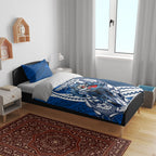 Personalized Geelong Cats Bedding Set Polynesian Tribal Cat Mascot With Hibiscus Floral Art