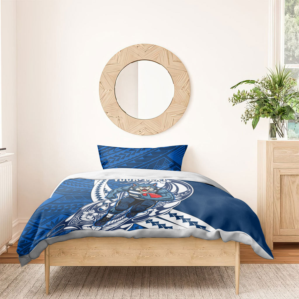 Personalized Geelong Cats Bedding Set Polynesian Tribal Cat Mascot With Hibiscus Floral Art