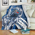 Personalized Geelong Cats Blanket Polynesian Tribal Cat Mascot With Hibiscus Floral Art