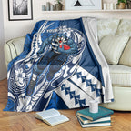 Personalized Geelong Cats Blanket Polynesian Tribal Cat Mascot With Hibiscus Floral Art