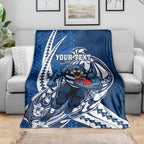 Personalized Geelong Cats Blanket Polynesian Tribal Cat Mascot With Hibiscus Floral Art