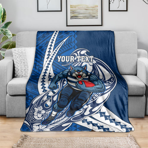 Personalized Geelong Cats Blanket Polynesian Tribal Cat Mascot With Hibiscus Floral Art