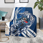 Personalized Geelong Cats Blanket Polynesian Tribal Cat Mascot With Hibiscus Floral Art