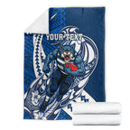Personalized Geelong Cats Blanket Polynesian Tribal Cat Mascot With Hibiscus Floral Art