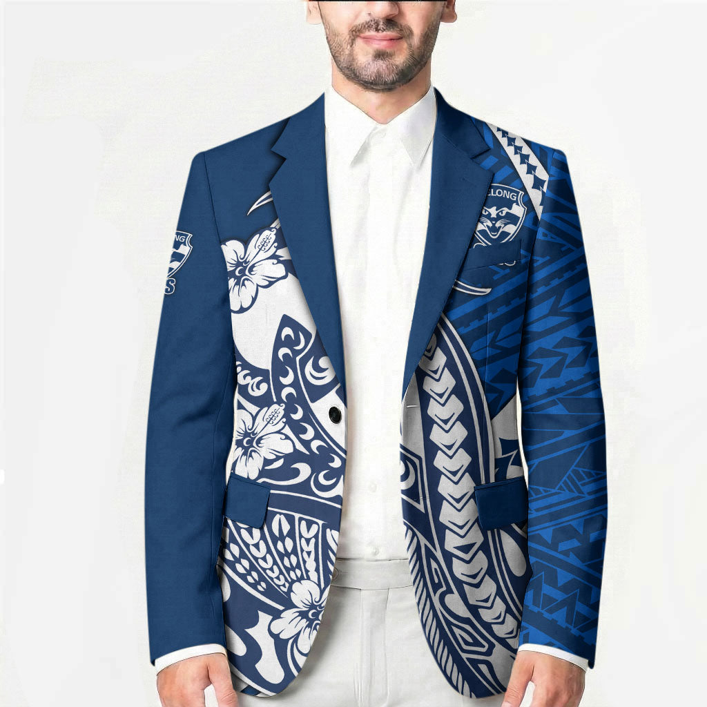 Personalized Geelong Cats Blazer Polynesian Tribal Cat Mascot With Hibiscus Floral Art
