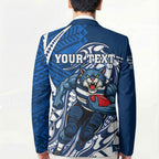 Personalized Geelong Cats Blazer Polynesian Tribal Cat Mascot With Hibiscus Floral Art