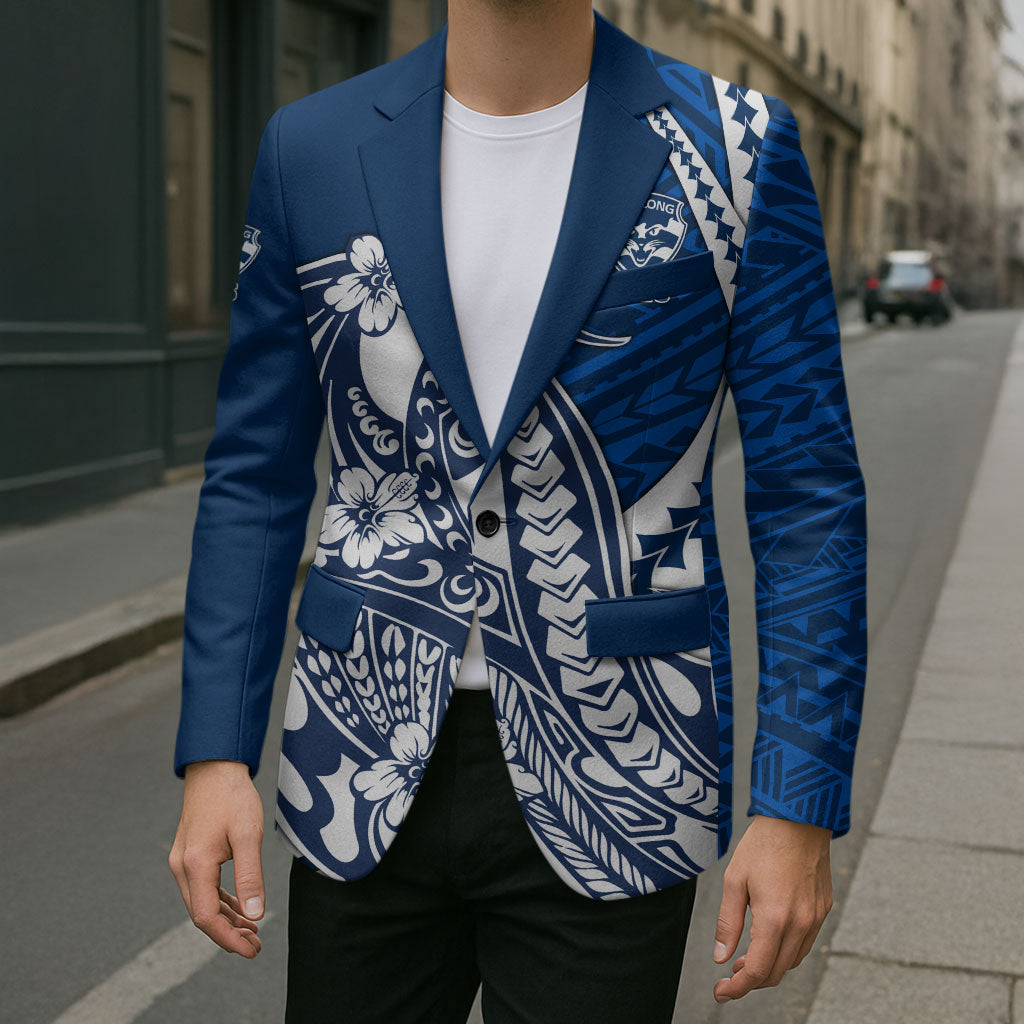 Personalized Geelong Cats Blazer Polynesian Tribal Cat Mascot With Hibiscus Floral Art