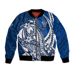 Personalized Geelong Cats Bomber Jacket Polynesian Tribal Cat Mascot With Hibiscus Floral Art