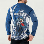 Personalized Geelong Cats Button Sweatshirt Polynesian Tribal Cat Mascot With Hibiscus Floral Art
