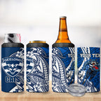 Personalized Geelong Cats 4 in 1 Can Cooler Tumbler Polynesian Tribal Cat Mascot With Hibiscus Floral Art