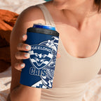 Personalized Geelong Cats 4 in 1 Can Cooler Tumbler Polynesian Tribal Cat Mascot With Hibiscus Floral Art