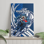 Personalized Geelong Cats Canvas Wall Art Polynesian Tribal Cat Mascot With Hibiscus Floral Art