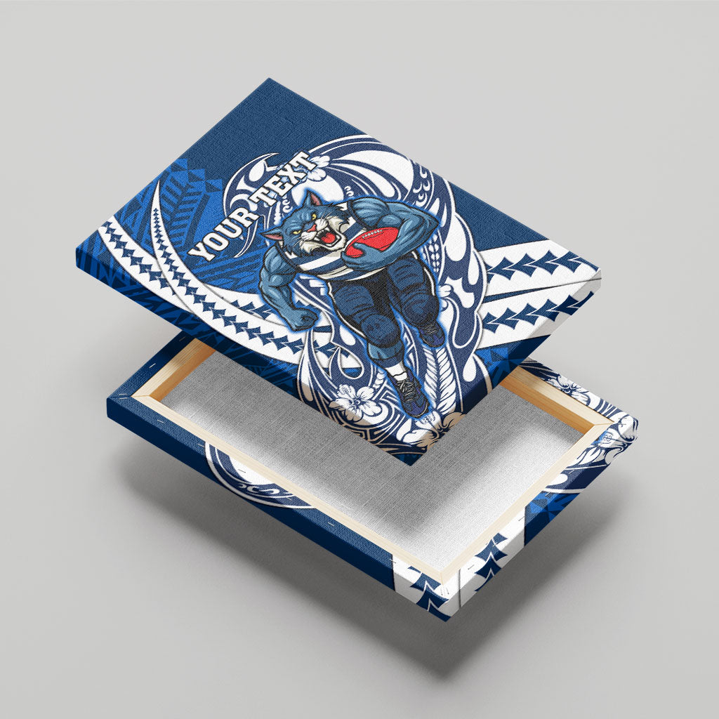 Personalized Geelong Cats Canvas Wall Art Polynesian Tribal Cat Mascot With Hibiscus Floral Art