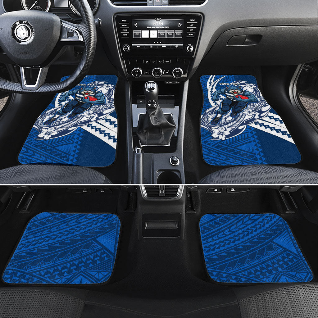 Personalized Geelong Cats Car Mats Polynesian Tribal Cat Mascot With Hibiscus Floral Art