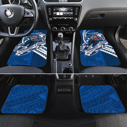 Personalized Geelong Cats Car Mats Polynesian Tribal Cat Mascot With Hibiscus Floral Art
