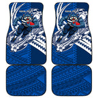 Personalized Geelong Cats Car Mats Polynesian Tribal Cat Mascot With Hibiscus Floral Art