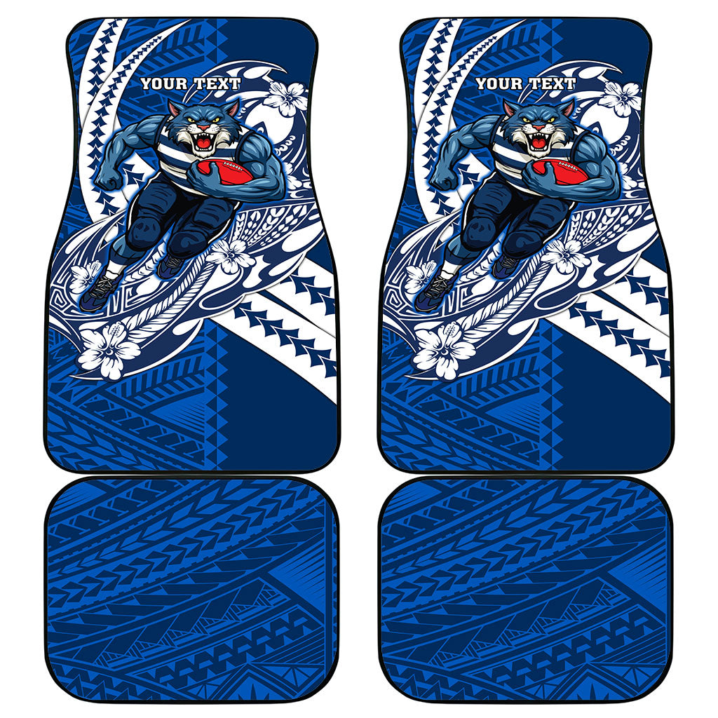 Personalized Geelong Cats Car Mats Polynesian Tribal Cat Mascot With Hibiscus Floral Art