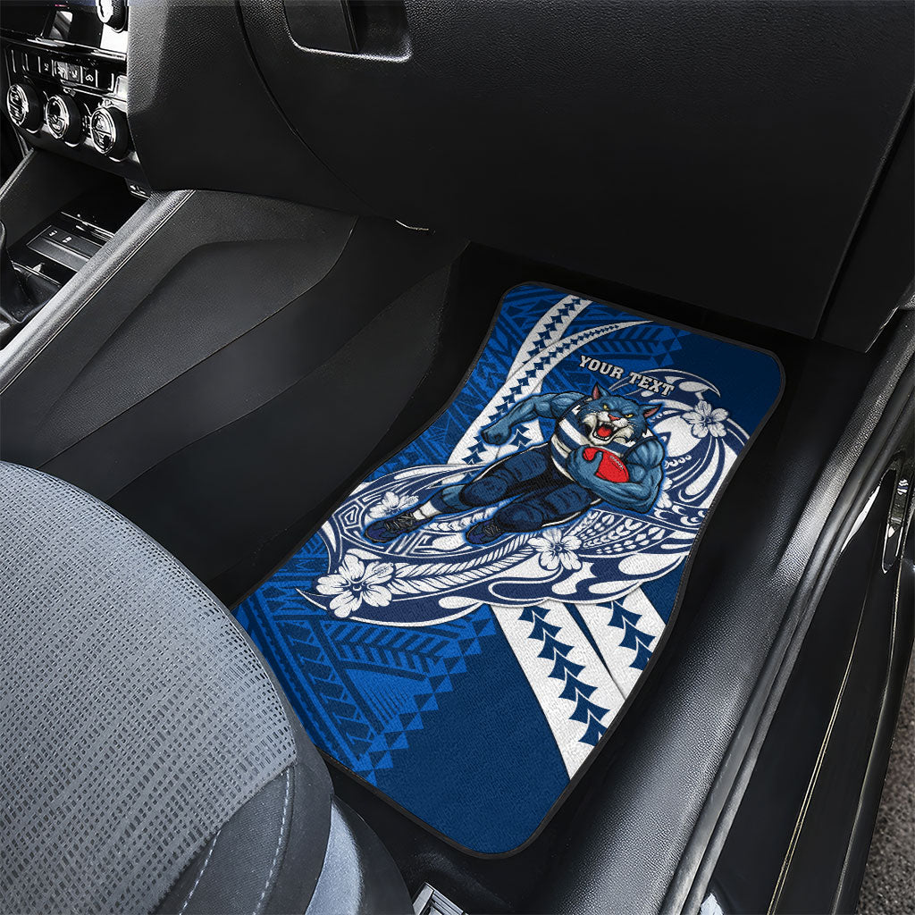 Personalized Geelong Cats Car Mats Polynesian Tribal Cat Mascot With Hibiscus Floral Art