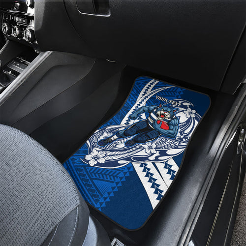 Personalized Geelong Cats Car Mats Polynesian Tribal Cat Mascot With Hibiscus Floral Art
