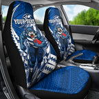 Personalized Geelong Cats Car Seat Cover Polynesian Tribal Cat Mascot With Hibiscus Floral Art