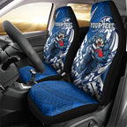 Personalized Geelong Cats Car Seat Cover Polynesian Tribal Cat Mascot With Hibiscus Floral Art