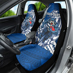 Personalized Geelong Cats Car Seat Cover Polynesian Tribal Cat Mascot With Hibiscus Floral Art