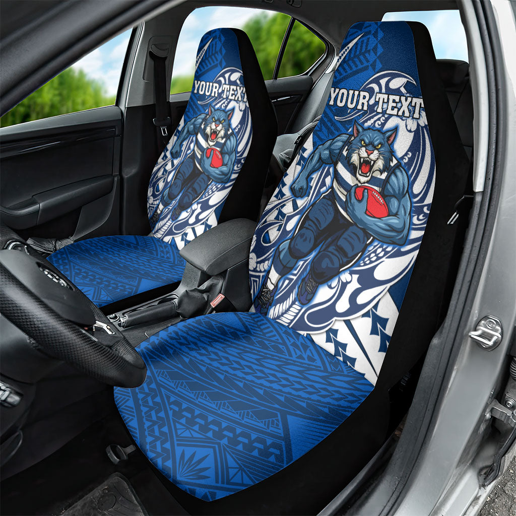 Personalized Geelong Cats Car Seat Cover Polynesian Tribal Cat Mascot With Hibiscus Floral Art