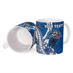 Personalized Geelong Cats Ceramic Mug Polynesian Tribal Cat Mascot With Hibiscus Floral Art