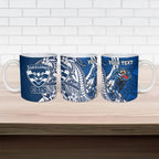 Personalized Geelong Cats Ceramic Mug Polynesian Tribal Cat Mascot With Hibiscus Floral Art