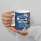 Personalized Geelong Cats Ceramic Mug Polynesian Tribal Cat Mascot With Hibiscus Floral Art