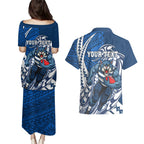 Personalized Geelong Cats Couples Matching Puletasi and Hawaiian Shirt Polynesian Tribal Cat Mascot With Hibiscus Floral Art