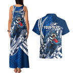 Personalized Geelong Cats Couples Matching Tank Maxi Dress and Hawaiian Shirt Polynesian Tribal Cat Mascot With Hibiscus Floral Art