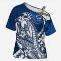 Personalized Geelong Cats Cross Shoulder Shirt Polynesian Tribal Cat Mascot With Hibiscus Floral Art