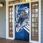 Personalized Geelong Cats Door Cover Polynesian Tribal Cat Mascot With Hibiscus Floral Art