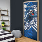 Personalized Geelong Cats Door Cover Polynesian Tribal Cat Mascot With Hibiscus Floral Art
