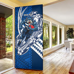 Personalized Geelong Cats Door Cover Polynesian Tribal Cat Mascot With Hibiscus Floral Art