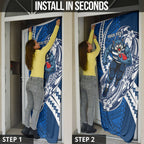 Personalized Geelong Cats Door Cover Polynesian Tribal Cat Mascot With Hibiscus Floral Art