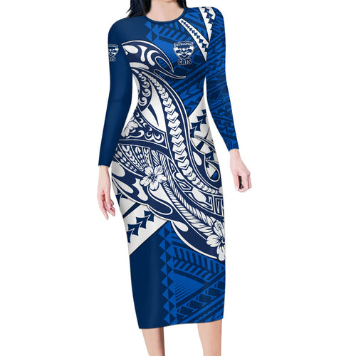 Personalized Geelong Cats Family Matching Long Sleeve Bodycon Dress and Hawaiian Shirt Polynesian Tribal Cat Mascot With Hibiscus Floral Art