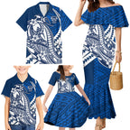 Personalized Geelong Cats Family Matching Mermaid Dress and Hawaiian Shirt Polynesian Tribal Cat Mascot With Hibiscus Floral Art